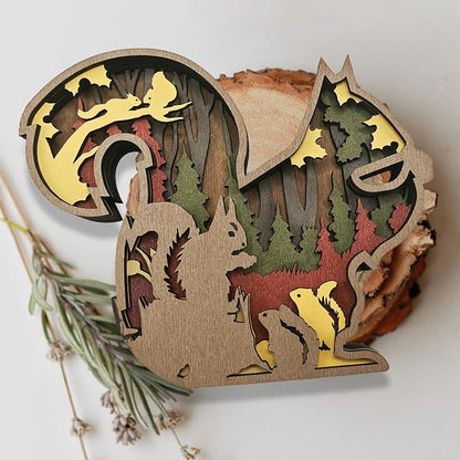 Laozai Wooden Forest Animals Squirrel Cabin Rustic Decor Wall Decorations Mountain Decor for Bedroom Living Room Table Decorative