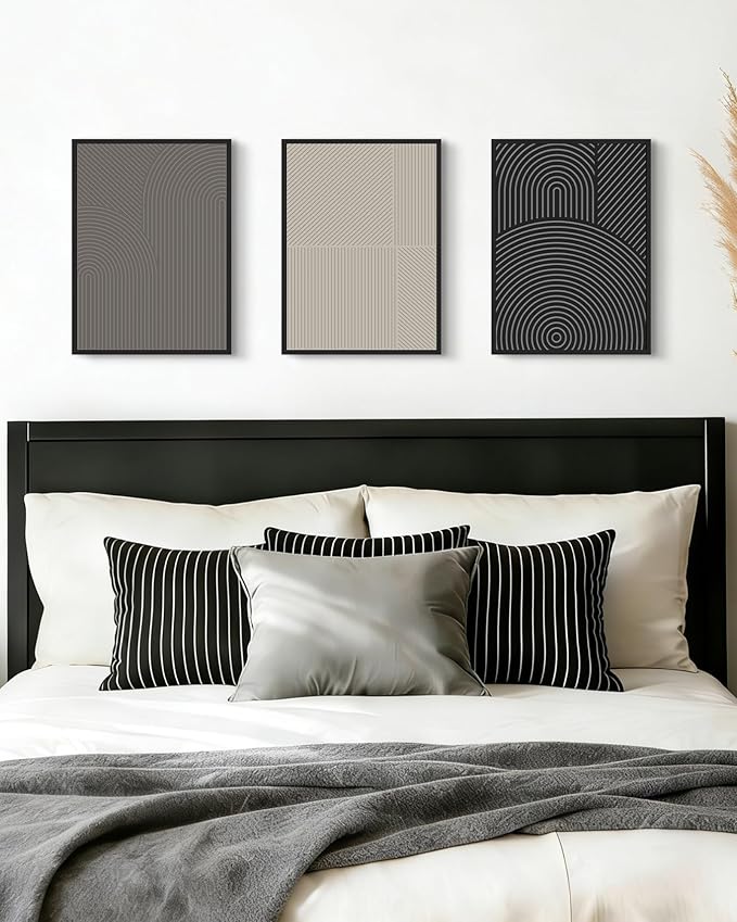 Drsoum Minimalist Abstract Wall Art Framed Modern Boho Neutral Line Wall Decor Mid Century Geometric Artwork Bedroom Living Room 11x14in Black Framed