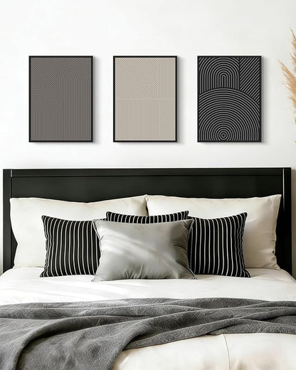 Drsoum Minimalist Abstract Wall Art Framed Modern Boho Neutral Line Wall Decor Mid Century Geometric Artwork Bedroom Living Room 11x14in Black Framed