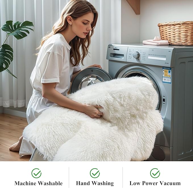 KICHOWUA Thick Area Rug 5x7 Cream White Fluffy Shag for Girl Bedroom,Ultra Soft Plush Fuzzy Washable Thickened Non-Slip Floor Carpet,Modern Furry Shaggy Rug for Living Room Nursery Kids Boy Dorm,Ivory
