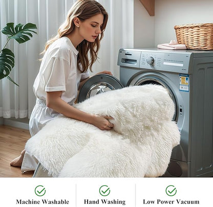 KICHOWUA Area Rug 5x7 Cream White Fluffy Shag for Girl Bedroom,Ultra Soft Plush Fuzzy Washable Thickened Non-Slip Floor Carpet,Modern Furry Shaggy Rug for Living Room Nursery Kids Boy Dorm,Ivory