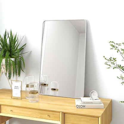 SCWF-GZ 20x30 Rectangle Mirror Full Length Wall Mounted Hanging or Against Wall Metal Frame Dressing Make-up Mirrors for Entryway Bedroom Bathroom Living Room 20 30 inch Silver