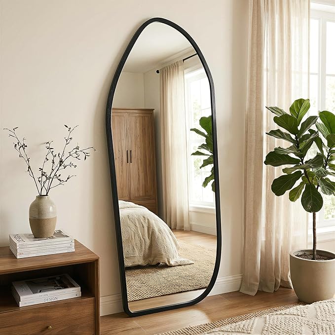 Suidia Full Length Mirror, Oversized Floor Mirror with Solid Wood Frame, Large Standing Mirror for Bedroom Living Room, Wood Art Style, Black, 74" L x 32" W
