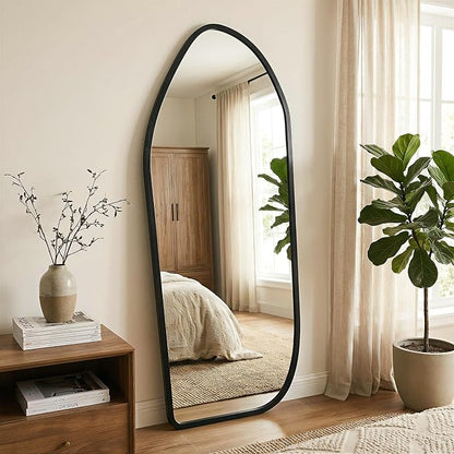 Suidia Full Length Mirror, Oversized Floor Mirror with Solid Wood Frame, Large Standing Mirror for Bedroom Living Room, Wood Art Style, Black, 74" L x 32" W