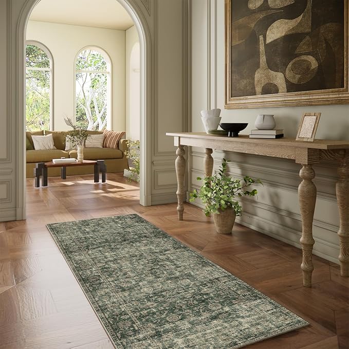 Washable Kitchen Rug Runners for Hallways: 2'x6' Entryway Rug with Non Slip Backing Low Pile Soft Indoor Floor Carpet Runner for Hallways Kitchen Laundry Room Bathroom Bedroom