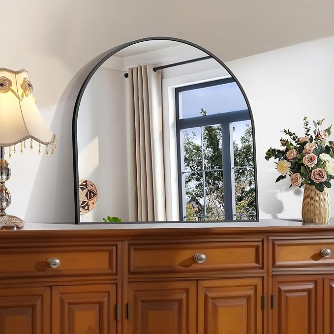 CIRCUMI Arched Wall Mirror, 24"x24" Black Arched Mirror with Tempered Glass, Metal Frame, Large Size for Entryway Table, Mantel,Living Room,Over Sink,Arch Mirror for Decor,Shatterproof&Crystal-Clear