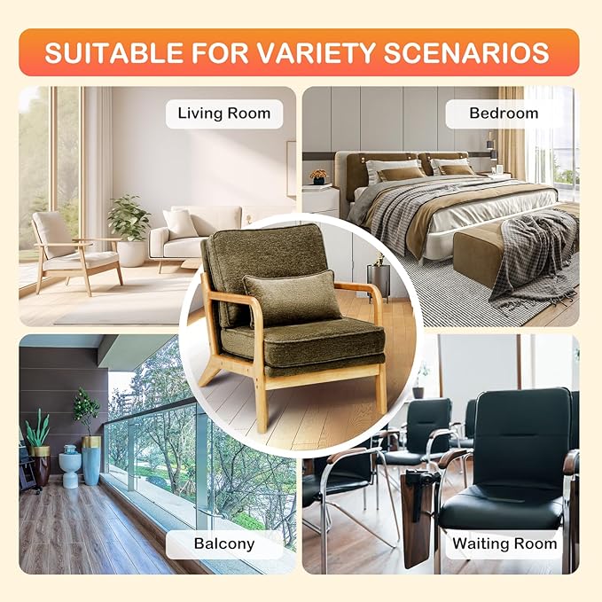 MALOL Accent Chair with Solid Wood Frame, Mid-Century Relaxing Armchair Lumbar Pillow& Soft Cushion, Reading Leisure Chair for Living Room, Bedroom, Waiting Room-Green