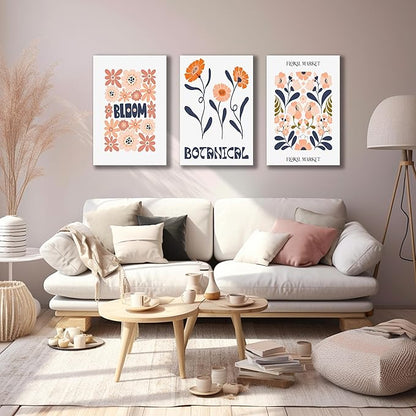 SKYRISE Floral Canvas Wall Art Set of 3, Rustic Botanical Canvas Paintings Prints ArtWork for Living Room, Vintage Flower Pictures for Farmhouse Dining Room Hallway Bedroom Wall Decor 16"x24"