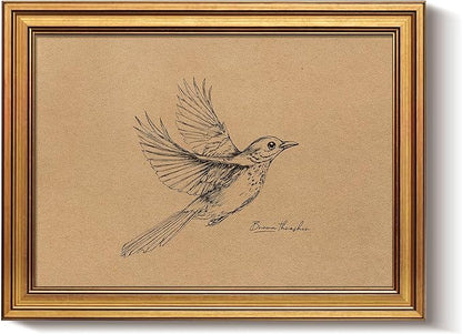 Bzstyleart Vintage Wall Art Decor, Vintage Gold Framed Wall Art, Sketch Painting Picture, Room Decor Aesthetic, Canvas Travel Prints for Apartment Decor Kitchen Office, Georgia Bird 12L x 16W