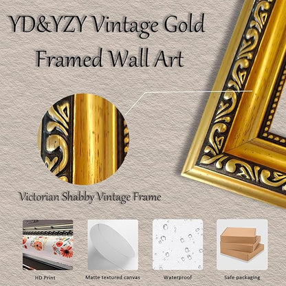 YD&YZY Gold Framed Vintage Wall Art Canvas Still Life Flower Pink Roses Farmhouse Print Art Retro Floral Wall Decor Rustic Cottagecor Painting Picture Print for Dining Room Bedroom 8x10 inch Small Framed