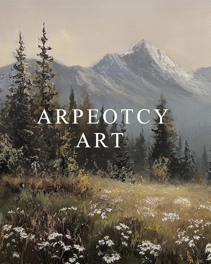 ARPEOTCY Extra Large Vintage Framed Wall Art, 36x54 Inch Wildflower Mountain Forest Hanging Framed Canvas Prints Scroll Wall Art Decor for Living Room Bedroom, Retro Scenery Pictures Above of Bed