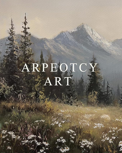 ARPEOTCY Extra Large Vintage Framed Wall Art, 36x54 Inch Wildflower Mountain Forest Hanging Framed Canvas Prints Scroll Wall Art Decor for Living Room Bedroom, Retro Scenery Pictures Above of Bed