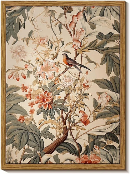 Djmwtb Framed Wall Art Vintage Wall Decor Floral Canvas Art Botanical Pictures Bird Paintings Animal Prints Nature Artwork for Bedroom Living Room