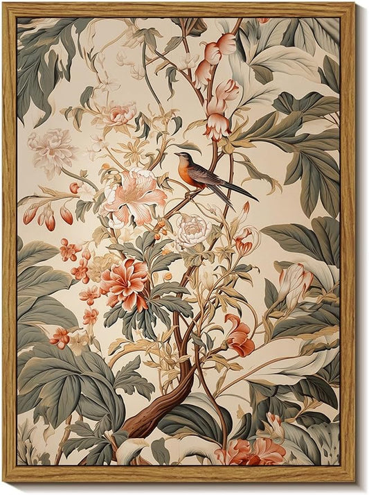 Djmwtb Framed Wall Art Vintage Wall Decor Floral Canvas Art Botanical Pictures Bird Paintings Animal Prints Nature Artwork for Bedroom Living Room
