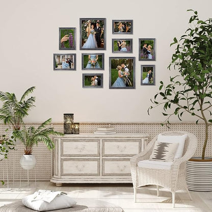 Giftgarden 10-Pack Distressed Silver Picture Frames for Various Sizes Photos, Four 4x6, Four 5x7, Two 8x10, Multi Assorted Antique Silver Frame Collage for Wall or Tabletop