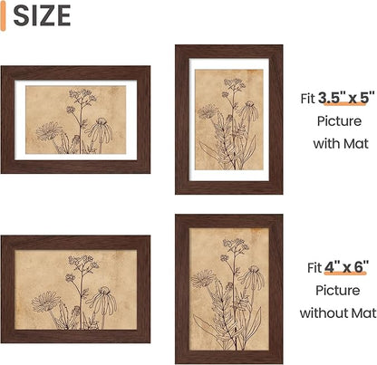 upsimples 4x6 Picture Frame Set of 10, Display Pictures 3.5x5 with Mat or 4x6 Without, Multi Photo Frames Collage for Wall or Tabletop Display, Brown