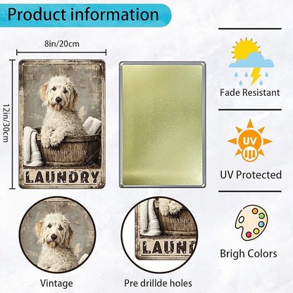 Labradoodle Dog Laundry Vintage Tin Sign Metal Aluminum Sign Iron Painting Vintage Wall Decoration Poster for Home Hotel Bathroom 12x8 Inch