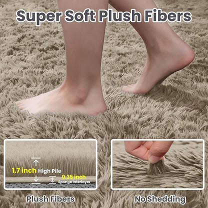 4x6 Area Rugs for Living Room Rug: Soft Fluffy Shag Gray Camel Rugs for Bedroom, Non-Slip Large Fuzzy Plush Rug Indoor Floor Carpet for Nursery Kids Boys Girls Room, Dorms, Playroom, Modern Home Decor