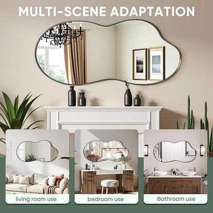 Suidia Irregular Wall Mirror, 55"x28" Bathroom Mirror Asymmetrical Mirrors Artistic Mirrors Decorative for Living Room Bedroom Bathroom Hallway Entryway, Black, Cloud Style
