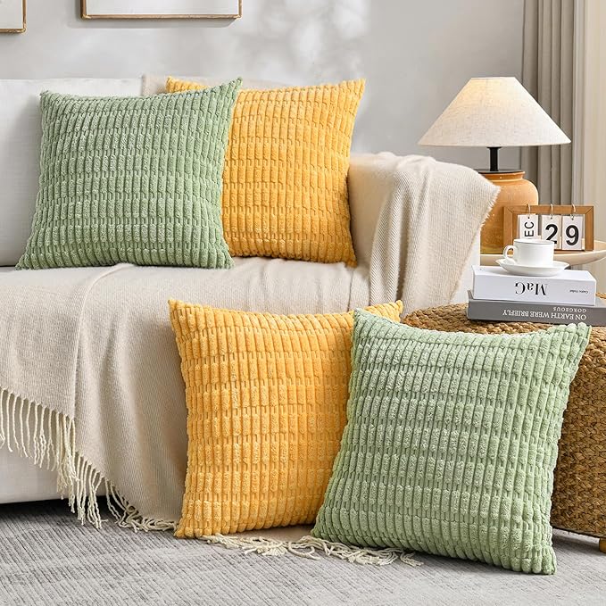 Fancy Homi 4 Packs Decorative Throw Pillow Covers for Living Room Couch Bed, Modern Farmhouse Boho Home Décor Accent Cushion Case, 26" x 26", Yellow Green Series