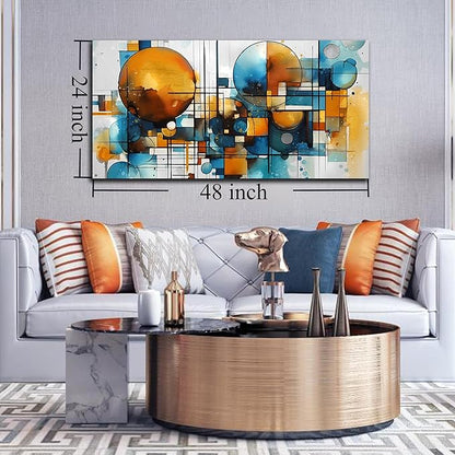ENTANUB Abstract Canvas Wall Art for Living Room, Circle Wall Decor for Bedroom, Orange and Blue Canvas Print Paintings Artwork, Size 24x48 Inches