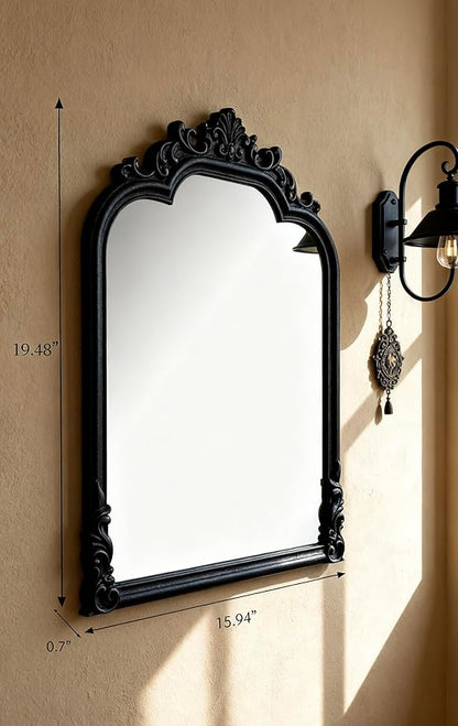 Black Arched Wall Mirror, Antique Baroque Wall Mirror Decoration, Fireplace/Entrance/Living Room/Bedroom/Kitchen/Farmhouse/Bathroom Home Decor。(Black)