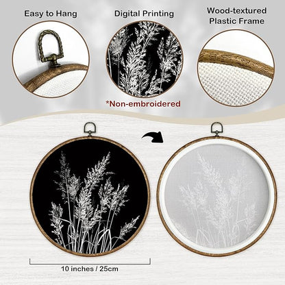 TLESKE Black Vintage Botanical Round Wall Art Decor Framed 10x10, Boho Fall Wildflower Floral Canvas Wall Art Prints Artwork, Rustic Wall Hanging Room Door Decor Decorations for Bedroom Living Room