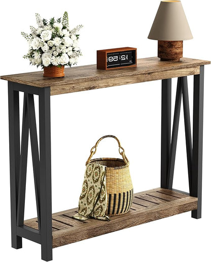 ChooChoo Farmhouse Console Table, Rustic Vintage Narrow Sofa Table for Entryway, Living Room, Hallway, 40 Rustic Oak & Black