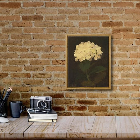 Pyradecor Retro Vintage Framed Wall Art Cottagecore Decor White Hydrangea Oil Painting Canvas Prints Mid Century Wall Decor for Living Room Farmhouse Decorations