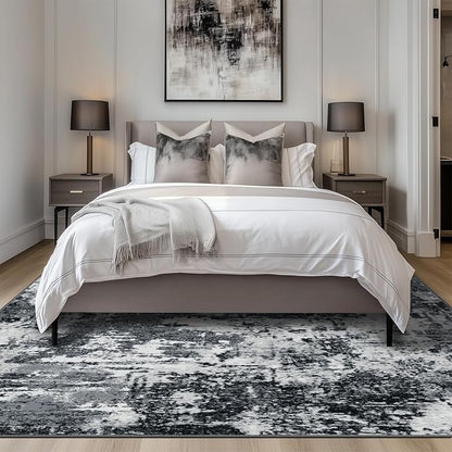 RELEANY Washable Area Rugs 6'x8' Non-Slip Modern Abstract Soft for Living Room Entryway Bedroom Nursery, Print Pattern, Black Navy Blue Gray