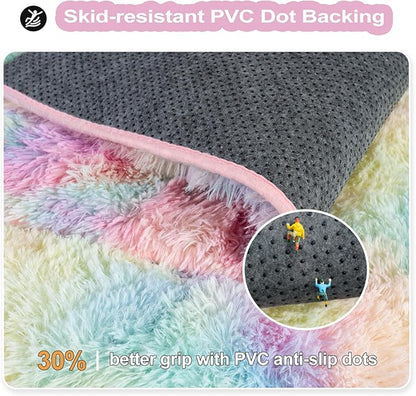 qulint 6x9 Colorful Rug for Bedroom, Large Fluffy Soft Living Room Area Rug, Fuzzy Plush Princess Rug for Girl Kids, Shaggy Modern Carpet for Dorm Nursery Classroom Home Decor (6ft x 9ft, Rainbow)