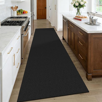 KOZYFLY Black Runners Rugs for Hallway 3x10, Wide Washable Runner Rug, Woven Non Slip Kitchen Runner, Braided Entryway Rug, Floor Carpet for Entry, Aisle, Hall, Black/Dark Grey