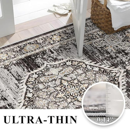 Washable Hallway Runner Rugs 3x8: Soft Ultra Thin Low Pile Carpet Machine Washable Indoor Lightweight Rug Runner Anti Slip Backing Rugs for Living Room Bedroom Kitchen 3'x8' Black