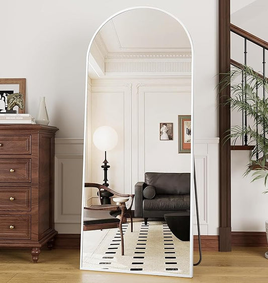OGCAU Arched Full Length Mirror, 70"x26" Floor Body Mirror with Stand, Wall Mounted Hanging, Standing or Leaning with Aluminum Frame for Bedroom Living Room (White)