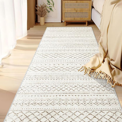 Runner Rug 2x5 Boho Geometric Area Rugs: Small Washable Kitchen Entryway Rug, Soft Non Slip Moroccan Long Hallway Rugs for Bedroom Bathroom Laundry Entryway Staircase Foyer(Brown,2X5)
