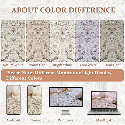 Area Rugs 9x12 Living Room: Lagre Boho Living Room Rug Soft Non-Slip Thin Carpet Indoor Floor Non-Shedding Neutral Floral Carpets for Bedroom Dining Room Farmhouse Nursery Pink