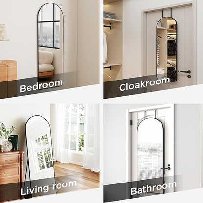 SCWF-GZ 57x20 Door Hanging Full Length Mirror, Floor (Height 5.7ft just Body in1.3ft) or Wall Mounted Metal Frame Arch Dressing Mirrors for Bedroom Bathroom Living Room 57 20 inch Black