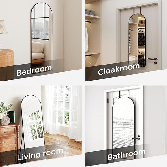 SCWF-GZ 57x20 Door Hanging Full Length Mirror, Floor (Height 5.7ft just Body in1.3ft) or Wall Mounted Metal Frame Arch Dressing Mirrors for Bedroom Bathroom Living Room 57 20 inch Black