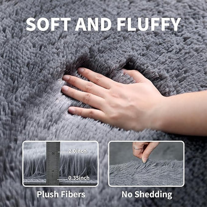 KICHOWUA 5x8 Grey Fluffy Fuzzy Area Rug for Bedroom, Soft Plush Washable Shag Carpet for Living Room,Gray Comfy Floor Non Slip Furry Shaggy Rugs for Kids Baby Boys Girls Nursery Teens College Dorm