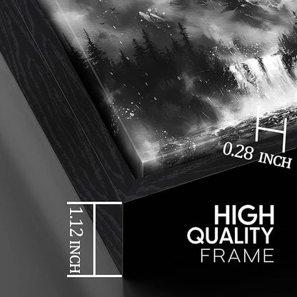 Foggy Forest Art Wall Decor for Living Room - Office Artwork Wall Decor - Black and White Framed Wall Art for Bedroom Size 24" x 48"