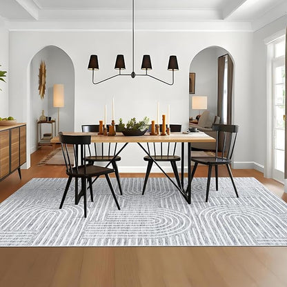 ROYHOME Washable Rug 4x6 Area Rugs for Living Room, Abstract Rug for Bedroom, Soft Rainbow Non Slip Throw Rugs with Rubber Back, Low Pile Stain Resistant Boho Geometric Carpet for Dining Room, Ash