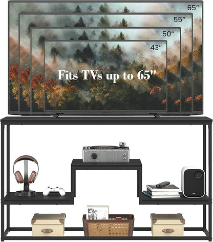 YOUDENOVA TV Stand for TVs up to 65 Inch, TV Console Table with 3-Tier Open Storage Shelves, Modern Industrial Entertainment Center for Living Room, Bedroom, Black