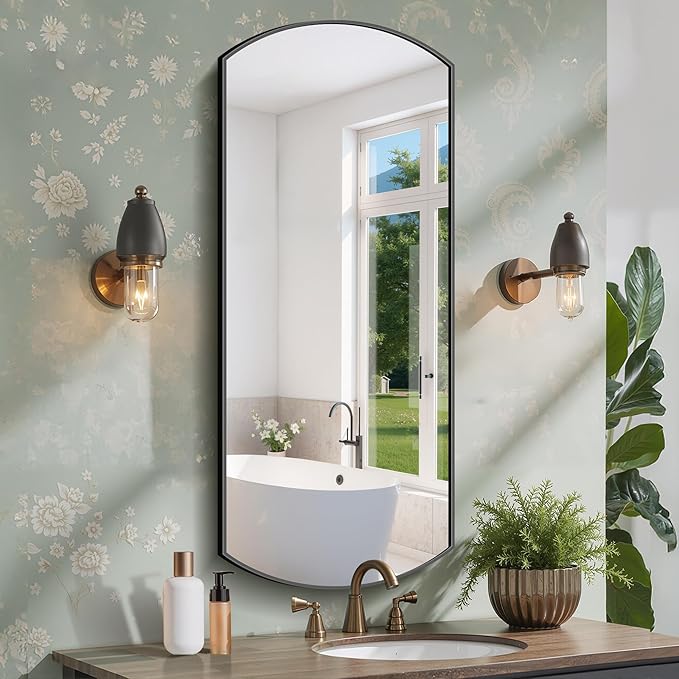 COFENY Bathroom Mirror, 20x48 Inch Black Oval Wall Mounted Mirror with Thin Metal Frame, Modern Bathroom Vanity Mirrors for Over Sink, Entryway, Living Room, Bedroom
