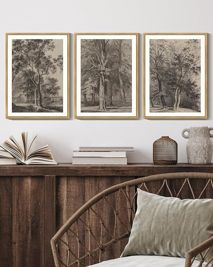 Drsoum Vintage Black Tree Wall Art Framed Retro Antique Forest Prints Modern Rustic Artwork Farmhouse Ready to Hang 11x14in Natural Framed