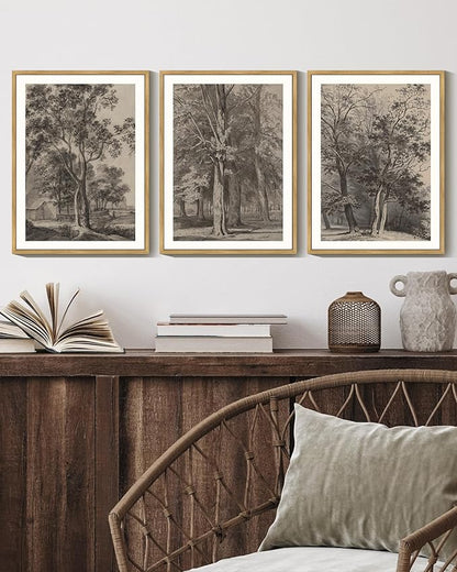 Drsoum Vintage Black Tree Wall Art Framed Retro Antique Forest Prints Modern Rustic Artwork Farmhouse Ready to Hang 11x14in Natural Framed