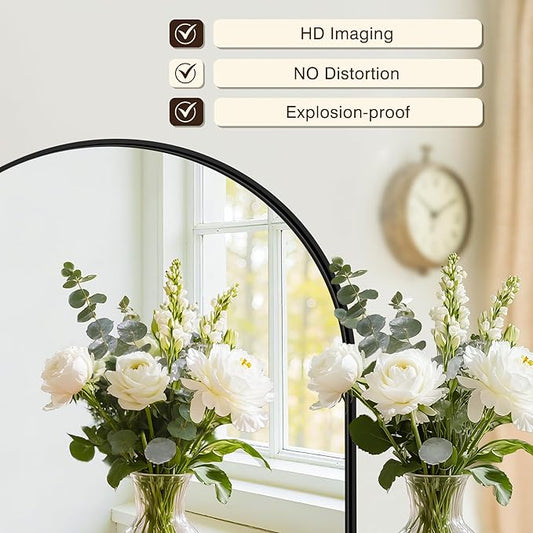 Vanity Bathroom Mirror for Wall, 40"x30" Arched Bathroom Mirror for Over Sink, Arched Metal Frame for Bedroom, Living Room, Entryway, Hanging or Leaning, Black