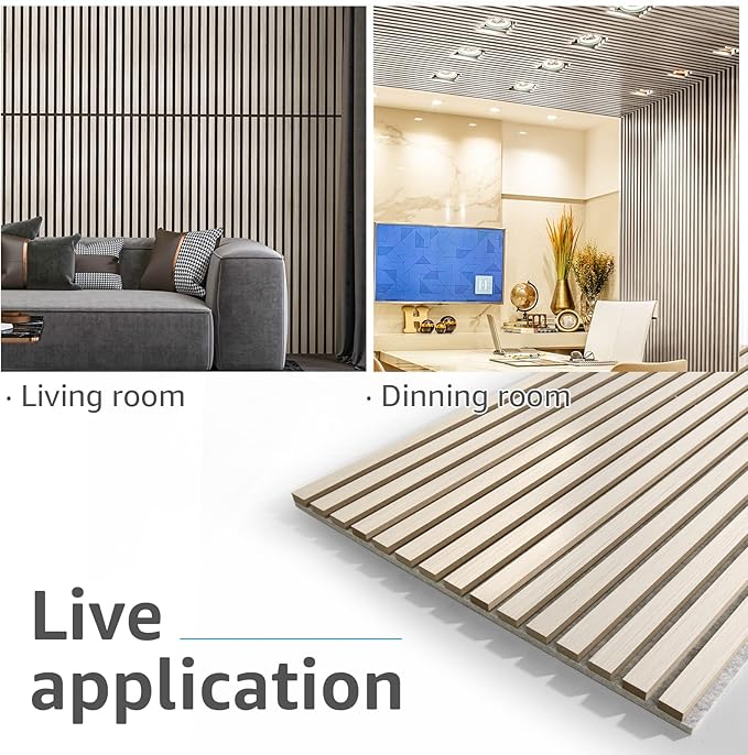 Art3d 4 Pack 47.2 x 23.6in. Wood Slat Acoustic Panels for Wall and Ceiling - 3D Fluted Sound Absorbing Panel with Wood Finish - White Elm