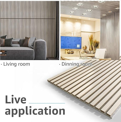 Art3d 4 Pack 47.2 x 23.6in. Wood Slat Acoustic Panels for Wall and Ceiling - 3D Fluted Sound Absorbing Panel with Wood Finish - White Elm