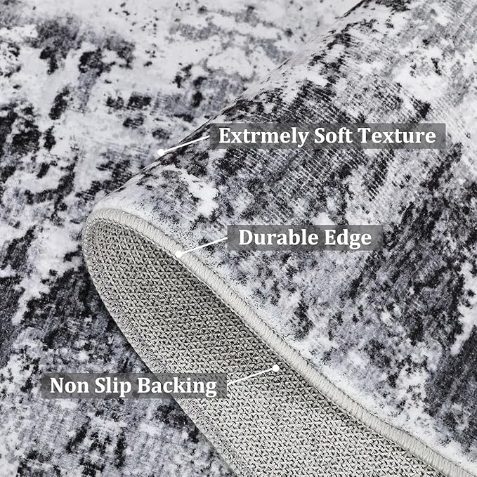 ROYHOME Modern Abstract 2x8 Runner Rug Non Slip Non Shedding Low Pile Stain Resistant Rug for Bedroom Living Room,Grey