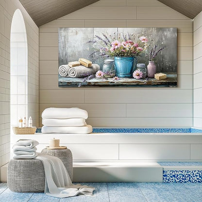 SERIMINO Still Life Large Wall Art, Nature Wildflower Canvas Art Prints, Cozy Scene Retro Aesthetic Painting, Earthy Wall Pictures for Living Room Bathroom Laundry Room Rustic farmhouse Decor 29"X57"